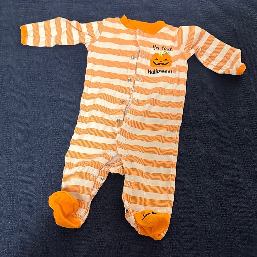 Orange Striped Halloween Baby Footie Pajama - Koala Kids